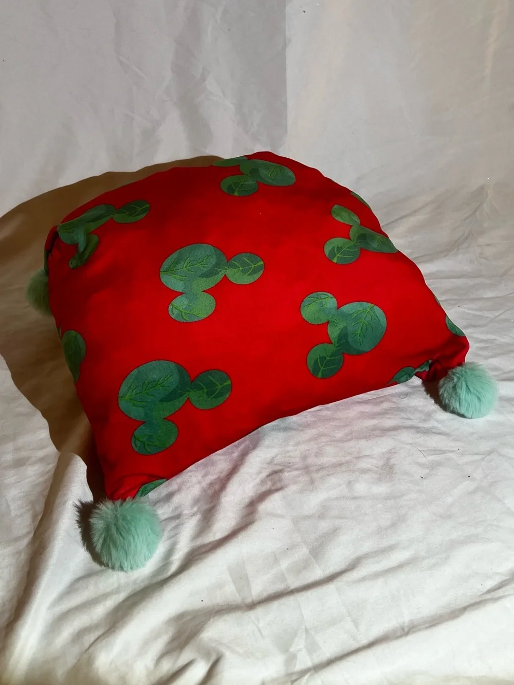 Disney Red Decorative Pillow with Green Mickey Mouse Leaf
